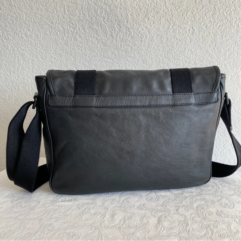 Burberry black leather messenger bag
